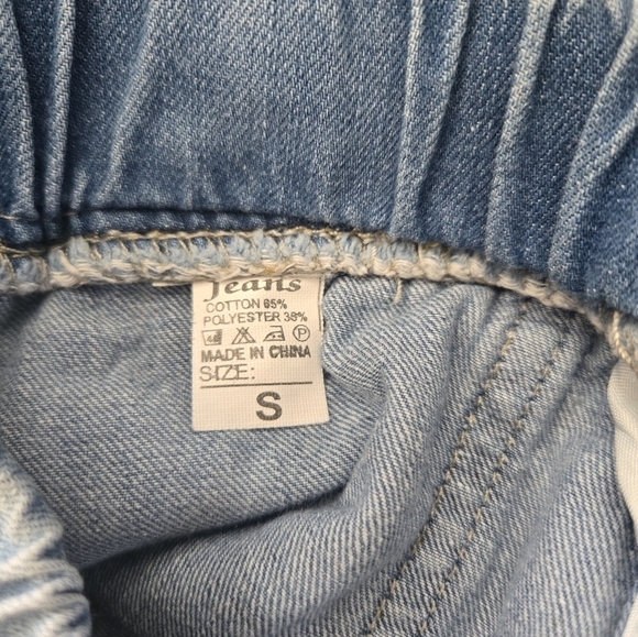 Women's Denim Drawstring Shorts Frayed Raw Hem Ruffle High Waist with Pockets - Picture 9 of 9